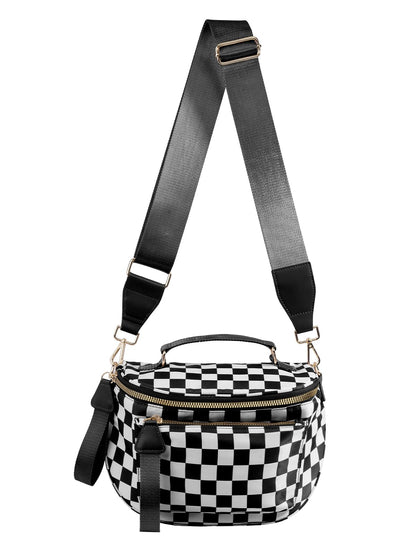 HOTBlack and White Checkered Crossbody Bag Bum Bag for Women,Spacious Checkered Purse Fanny Packs Belt Bag