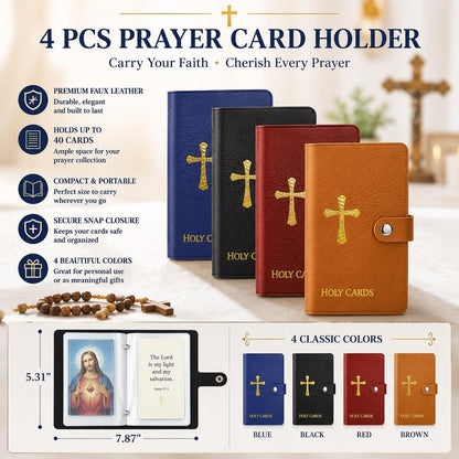 HOT4 Pcs Prayer Card Holder Carrying Each Case Hold To 40 Holy Card Holder Case Faux Leather With Snap Closure Holy Bag Organizer For Religious Prayer