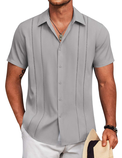 HOTCOOFANDY Mens Cuban Guayabera Shirt Short Sleeve Button Down Shirts Summer Beach Vacation Shirts