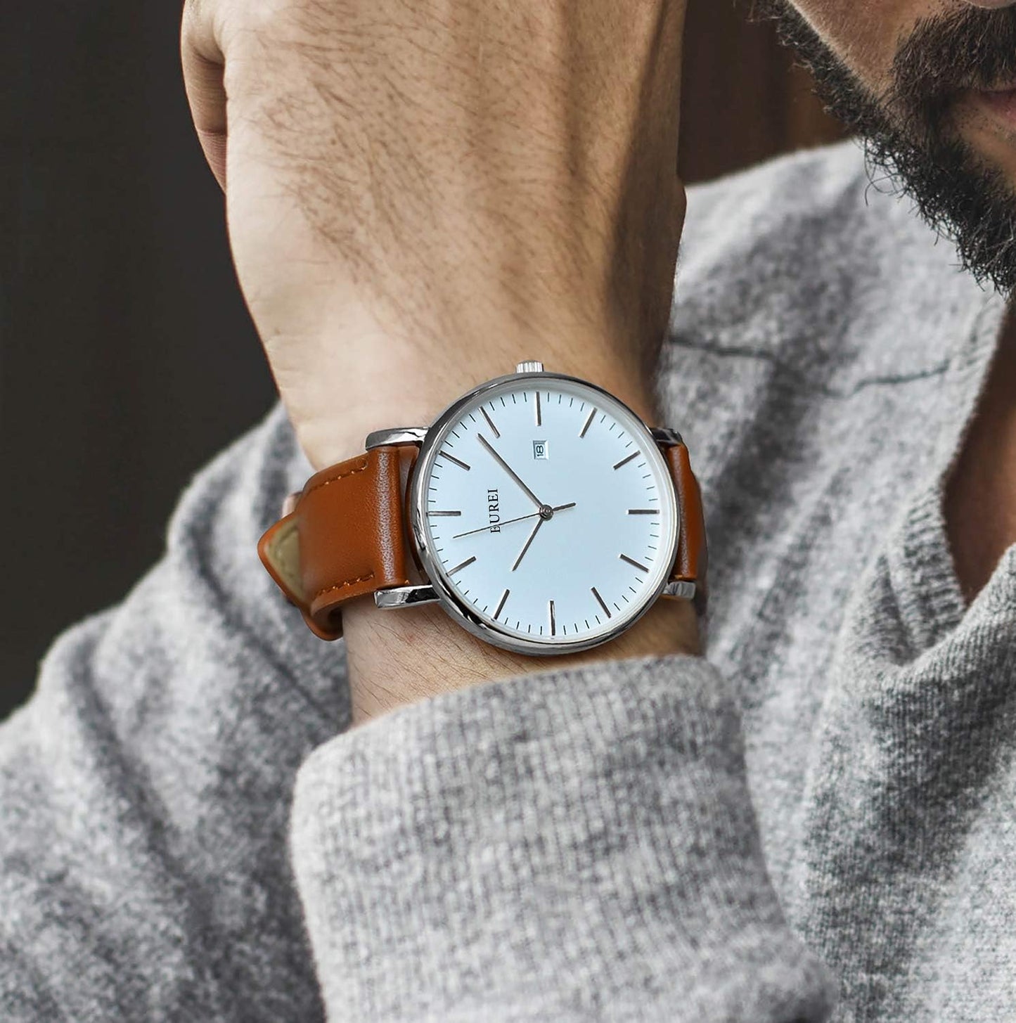 HOTBUREI Ultra Thin Minimalist Men Watch, All Black Stainless Steel Mesh Band,Analog Waterproof Casual Business Wristwatch, Gift for Father