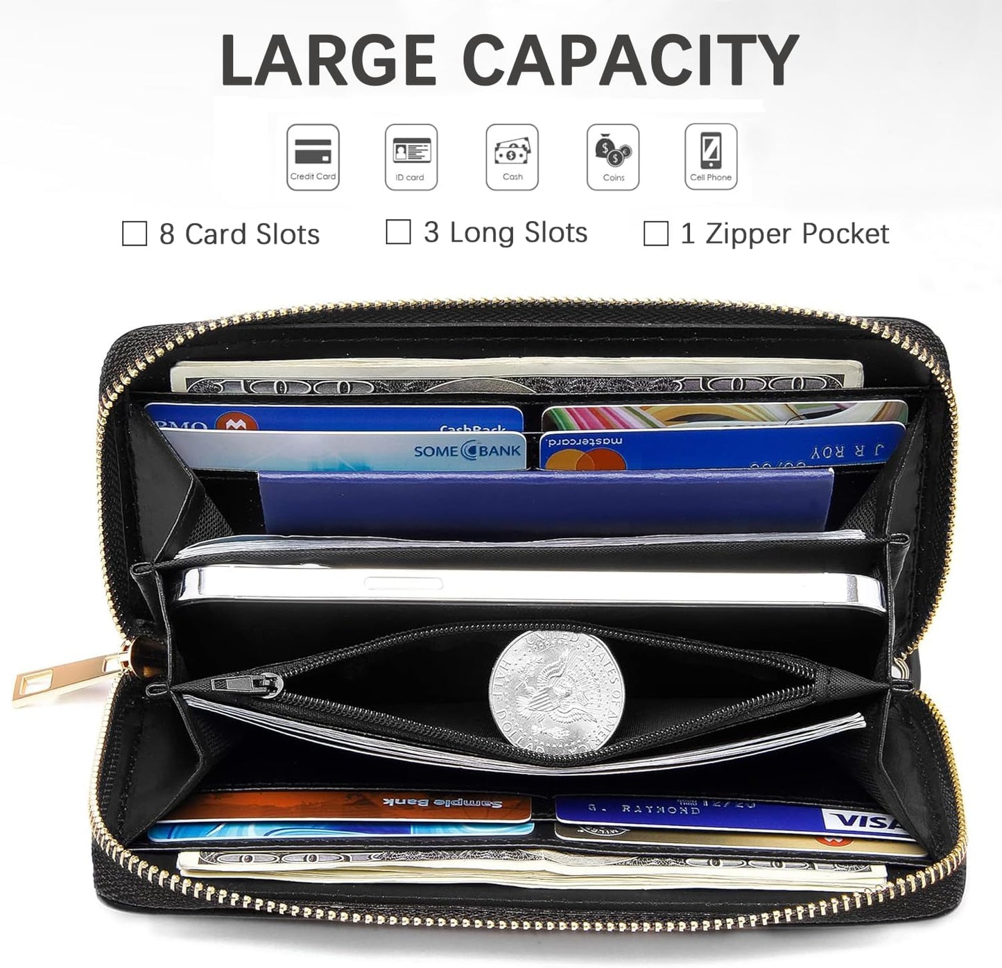 HOTChristian Cross Quote Bible Verse Matthew 19:26 Print Wallet for Women Large Capacity Wallet Credit Card Holder PU Leather Zipper Clutch Purse Phone Wallet