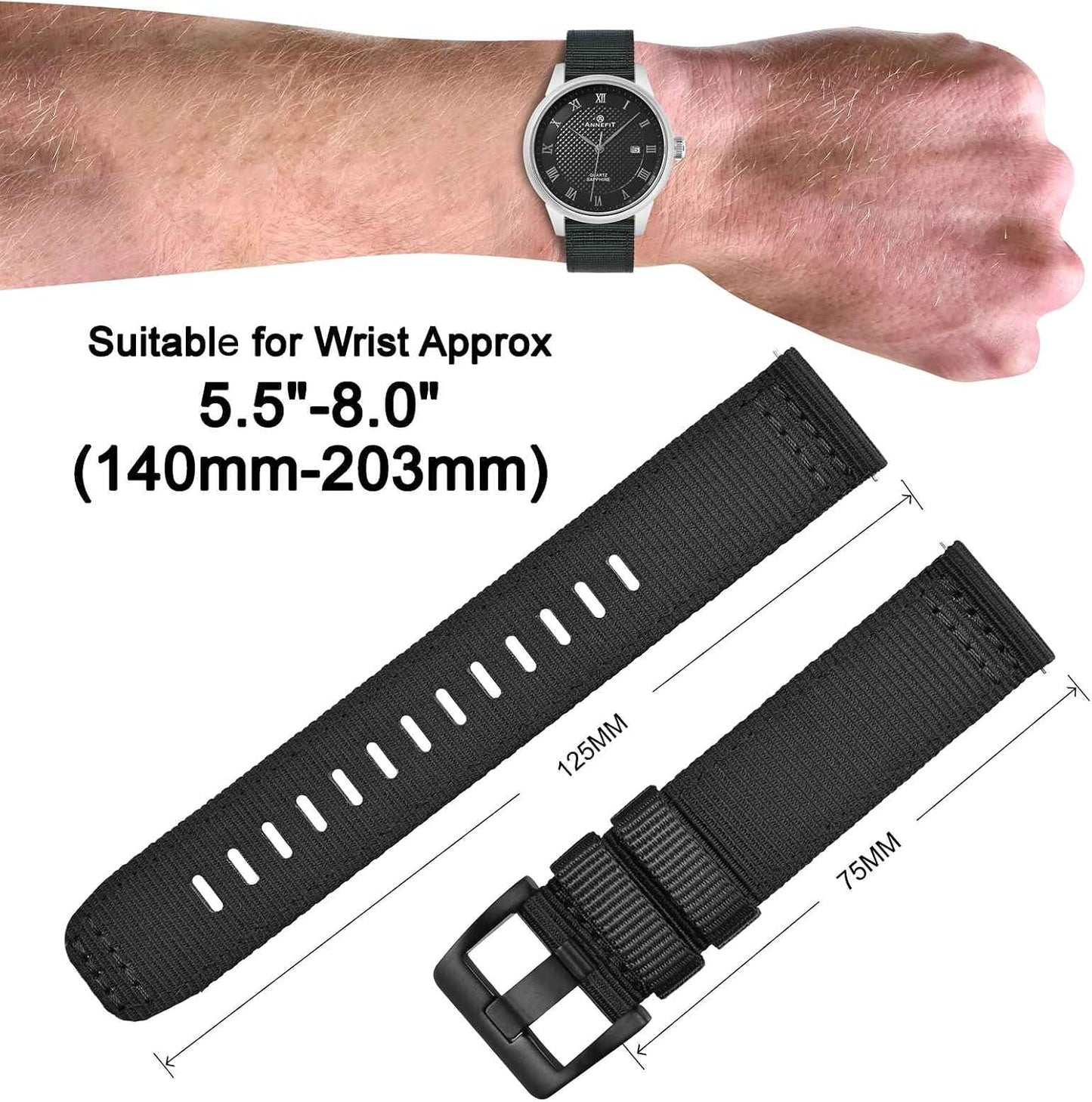 HOTANNEFIT Quick Release Watch Bands, Military Nylon Watch Strap for Men, Multiple Colors & Width (18mm, 19mm, 20mm, 22mm, 24mm)