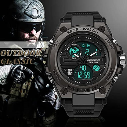 HOTAIMES Mens Watches Sports Outdoor Waterproof Military Watch for Men Tactical Watch Analog Digital Date Alarm Stopwatch Multi-Function Tactics Big Face Wristwatch for Men