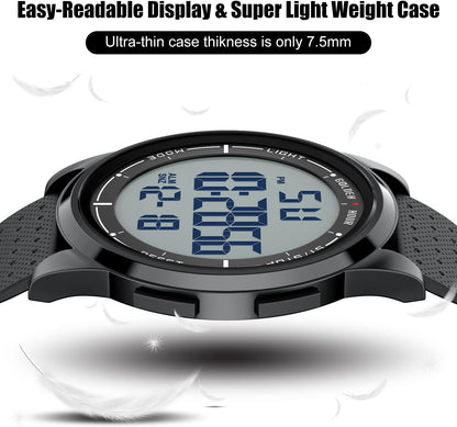 HOTGOLDEN HOUR Ultra-Thin Minimalist Sports Waterproof Digital Watches Men with Wide-Angle Display Rubber Strap Wrist Watch for Men Women