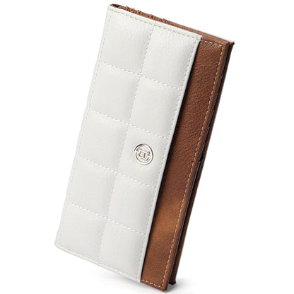 HOTBOSTANTEN Slim Wallet Women RFID Card Holder with Zipper Coin Pocket | Thin, Lightweight, 11 Card Slots, Long Bifold, Clutch Wallet, Fits Small Purses, Quilted Vegan Leather, Gifts, Beige＆Brown