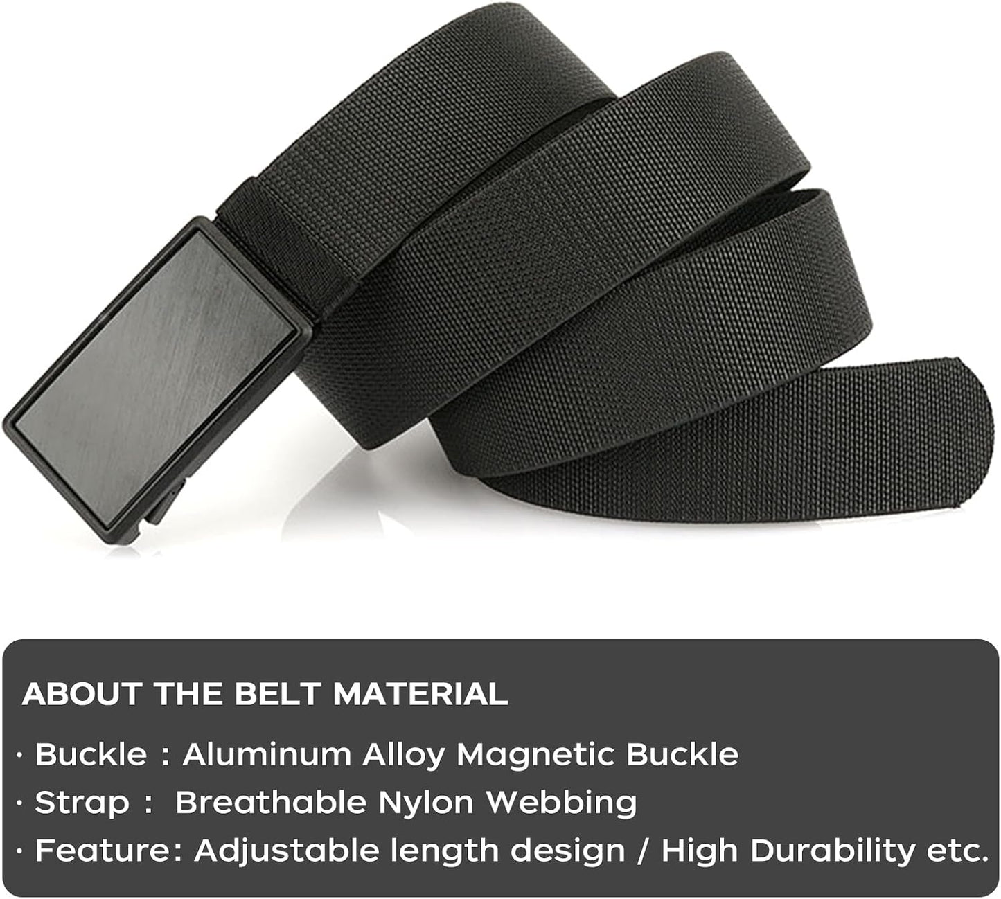 HOTMens Magnetic Belt 1.38" Wide Quick Release Metal Buckle Elastic Nylon Webbing Stretchable Golf Belts