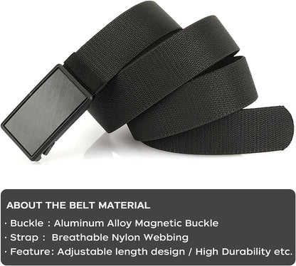 HOTMens Magnetic Belt 1.38" Wide Quick Release Metal Buckle Elastic Nylon Webbing Stretchable Golf Belts