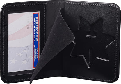 HOTPerfect Fit Shield Wallets 7 Point Star San Francisco Corrections Arizona | Style Badge and ID Case Bi-Fold Hidden Badge Wallet (Cutout PF-382) Black Leather