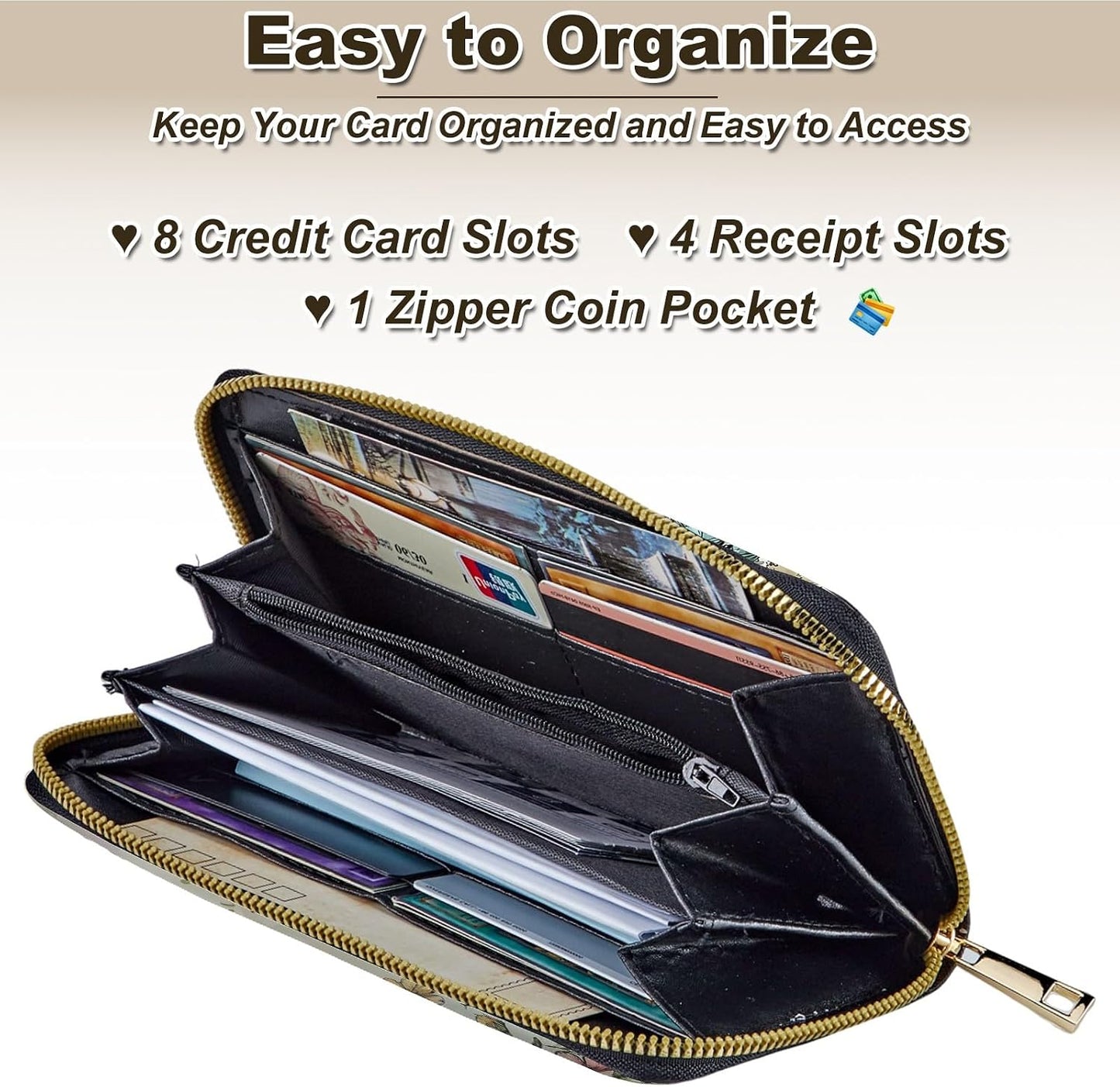 HOTWomen's Wallet Leather Credit Card Holder with RFID Blocking Cool Rooster Clutch Travel Purse Large Capacity with Zip and Wristlet