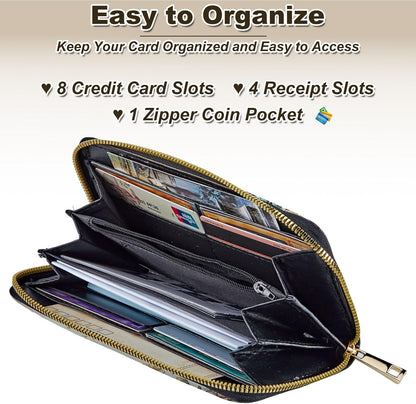 HOTWomen's Wallet Leather Credit Card Holder with RFID Blocking Cool Rooster Clutch Travel Purse Large Capacity with Zip and Wristlet