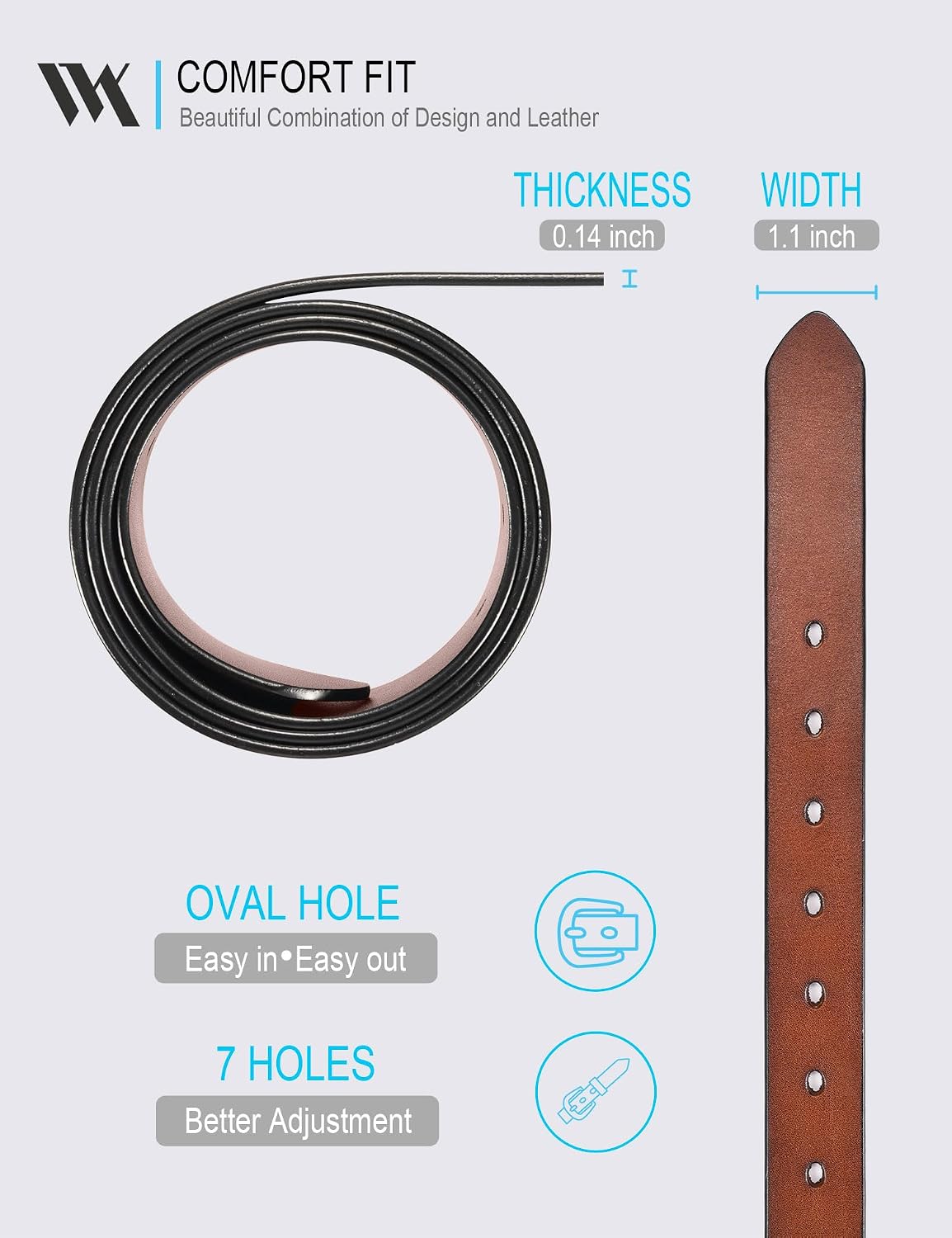 HOTWOLFANT 1.1" Womens Belts for Jeans,100% Italian Full Grain Real Leather | All-Day Comfy Durable Solid Leather Belt with Polished Gold Buckle in Gift Box