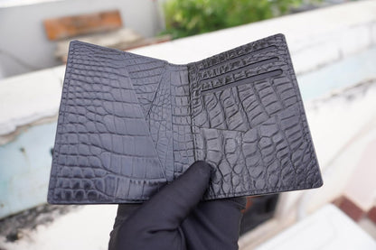 HOTBlack Alligator Leather Business Card Holder Men Minimalist Crocodile Bifold Front Pocket Card Wallet Double Side Travel ID Case Handmade Card Case