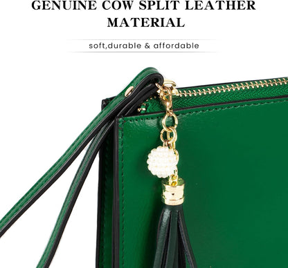HOTbefen Genuine Leather Wristlet Clutch for Women Ultra-Slim Ladies Credit Card Holder Wallet Purses with RFID Protection