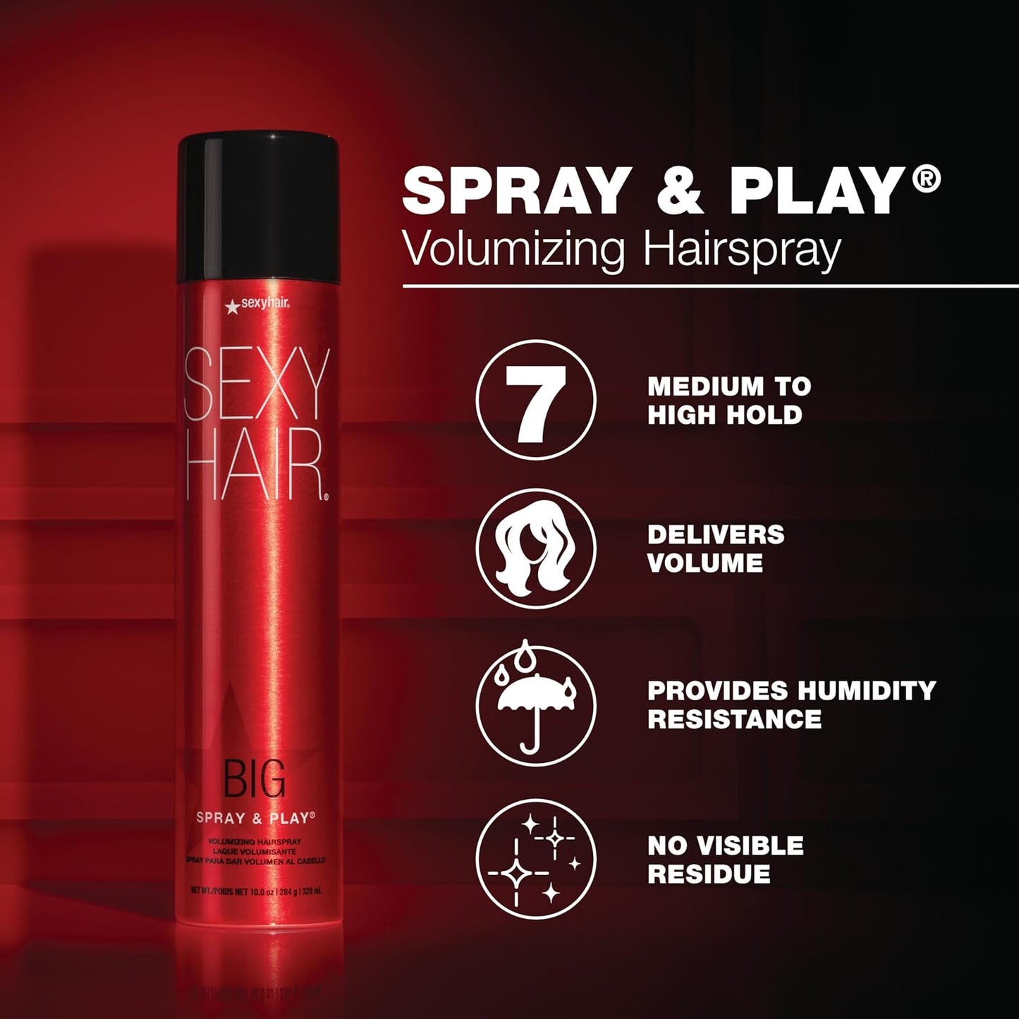 HOTSexyHair Big Spray & Play Volumizing Hairspray | Hold and Shine | Up to 72 Hour Humidity Resistance | All Hair Types