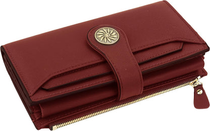 HOTTravelambo Wallets Women RFID Large Capacity Luxury Waxed Leather Clutch Wallet Multi Card Organizer (Light Purple + Burgundy)