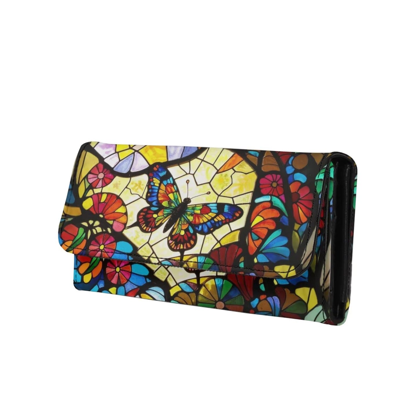 HOTNorth Cardinals Bird Women Wallet Long Trifold Checkbook Wallets with Zipper Pocket, Mosaic Art Birds Flowers Credit Card Holder PU Leather Billfold Wallet Purse