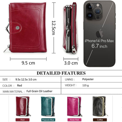 HOTCONTACTS Womens Kiss Lock Wallet Leather Small Zipper Coin Purse Red Bifold Rfid Clasp Wallet Card Holder with Photo Window