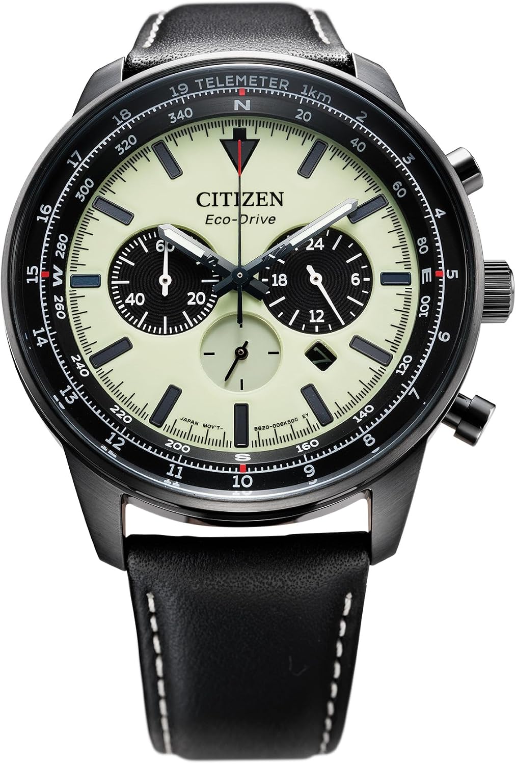 HOTCitzen Men's Eco-Drive Weekender Sport Casual, Black Stainless Steel Watch, Black Leather Strap, Chronograph (Model: CA4505-21X)