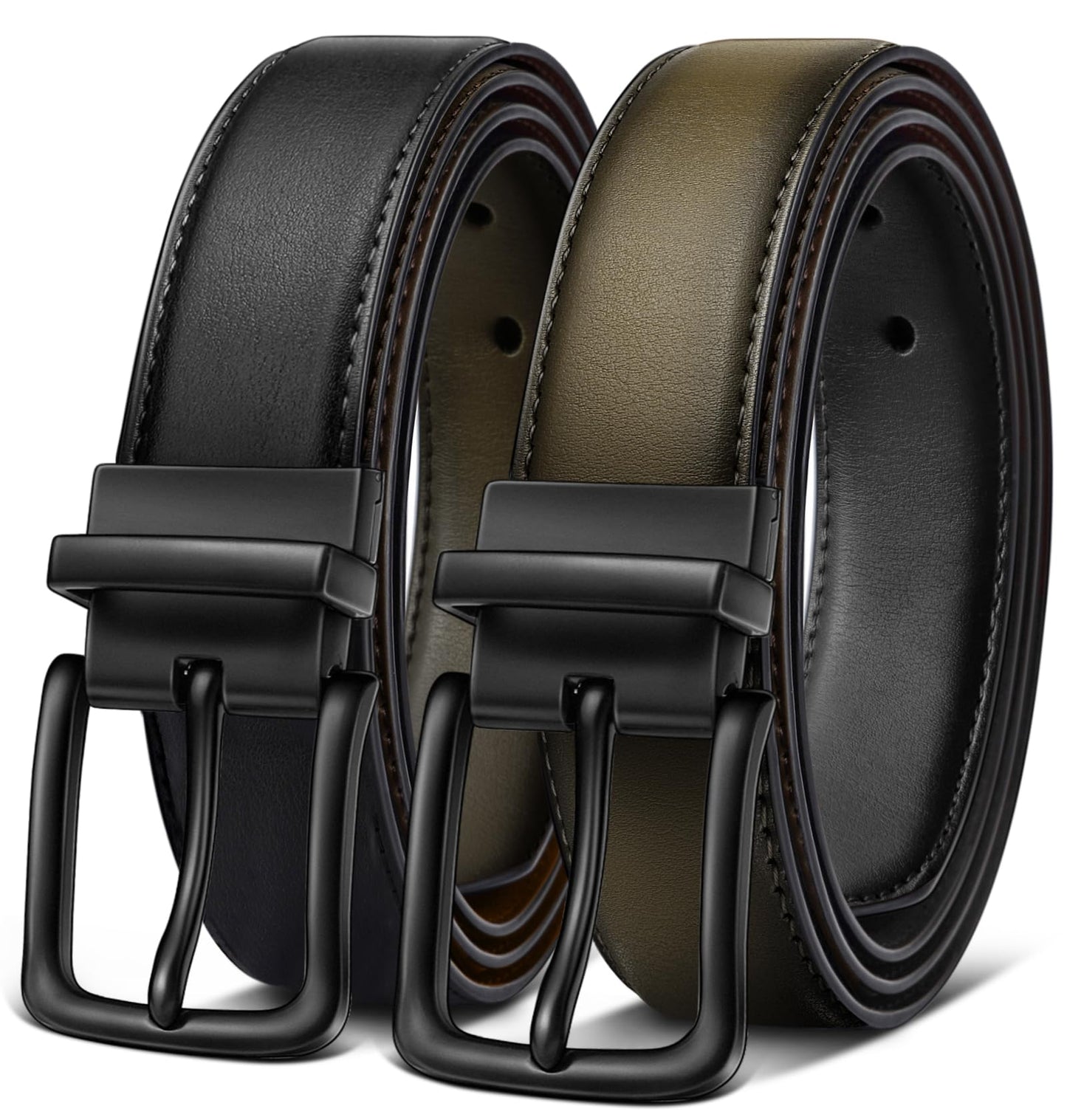 HOTBULLIANT Men's Belt,Reversible Belt Adjustable For Gift Men 1.25”-Cut For Fit-2 Sides in 1 Belt(Not 2)