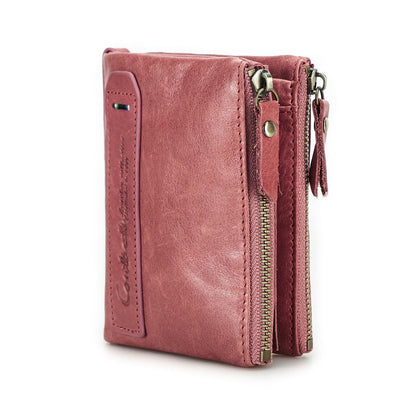 HOTCONTACTS Soft Leather Wallet for Women Small Bifold Coin Purse Double Zipper Card Holder with RFID Blocking (Rose Tan)