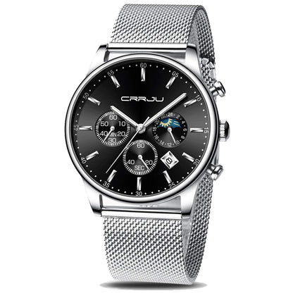 HOTCRRJU Men's Fashion Casual Watches Auto Date Chronograph Watch Men Nice Work Watches Waterproof 30M Full Steel Quartz with Mesh Strap