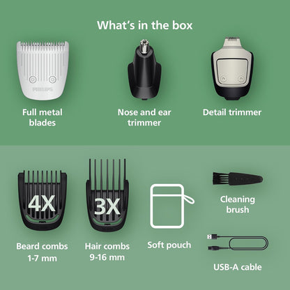 HOTNorelco Philips All-in-One 3000 Series 13 in 1 Trimmer for Men, Beard Trimmer & Head Hair Clipper, Full Metal Self-Sharpening Blades & 8 Length Settings, MG3939/50