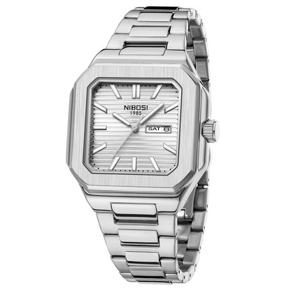HOTNIBOSI Men Watches Analog Quartz Stainless Steel Silver Watches for Men Waterproof Business Classic Watch with Day and Date Display Wrist Watch for Work and Casual Wear