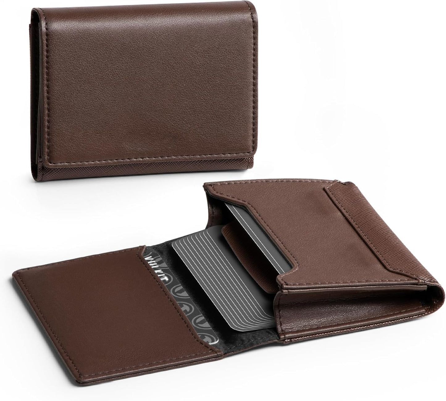 HOTReal Leather Business Card Holder Premium RFID Blocking Card Case with ID Window and Magnetic Closure Holds Up to 40 Business Cards (Grain Brown)