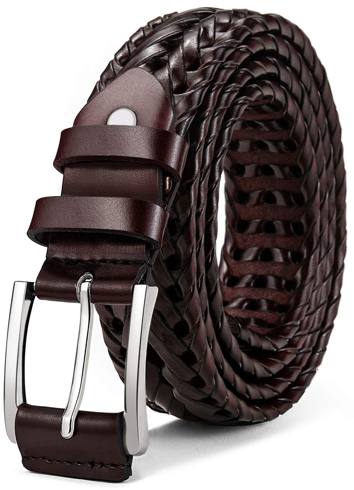 HOTBULLIANT Mens Belts,Leather Woven Braided Belts for Gift Men Casual Jeans Golf