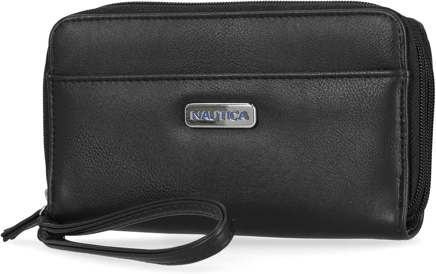 HOTNautica On The Double Zip Around Vegan Leather Womens RFID Clutch Wallet With Wristlet Strap, Fuego Red