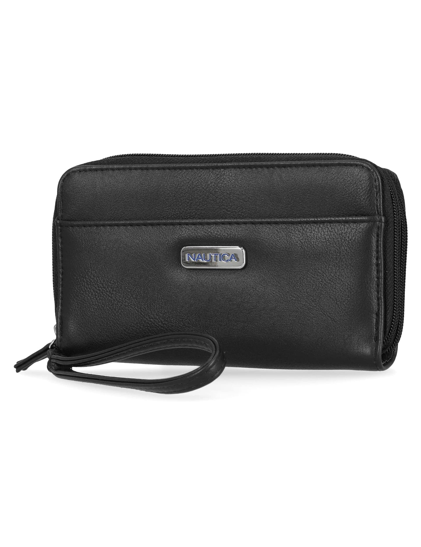 HOTNautica On The Double Zip Around Vegan Leather Womens RFID Clutch Wallet With Wristlet Strap, Fuego Red