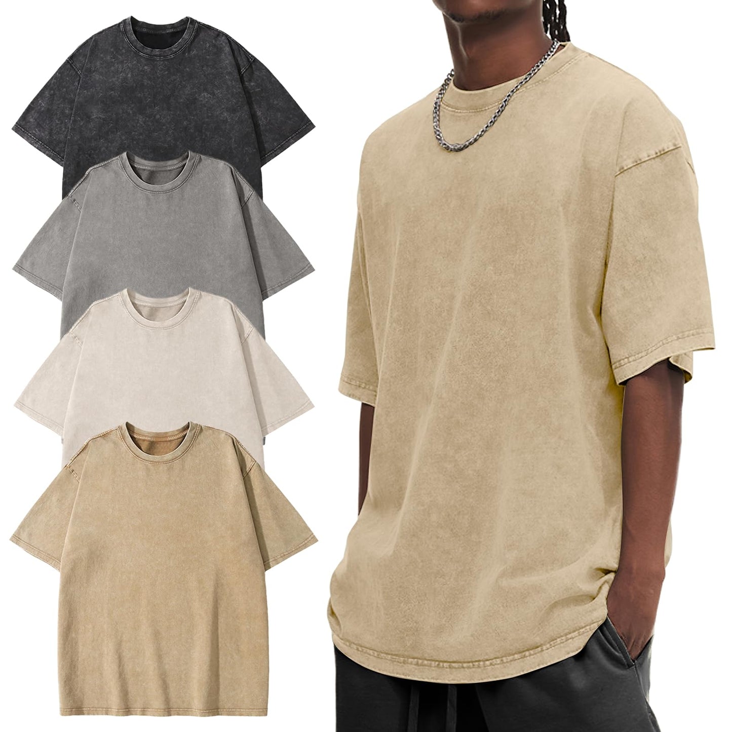 HOTEiscntd Mens Oversized T-Shirts Heavyweight Cotton Vintage Unisex Baggy Tee