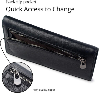 HOTBveyzi Ultra Slim Thin Leather RFID Blocking Credit Card Holder Bifold Clutch Wallets for Women