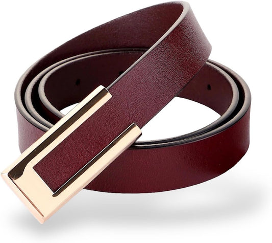 HOTWomen's Belt Genuine Leather Belts Durable Waist Belt Gold Color Buckle Waistband For Pants, Jeans, Width 0.80"