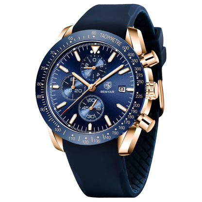 HOTBENYAR Mens Watches Quartz Movement Chronograph Leather Strap Fashion Business Sport Design 30M Waterproof Scratch Resistant Elegant Gifts for Men
