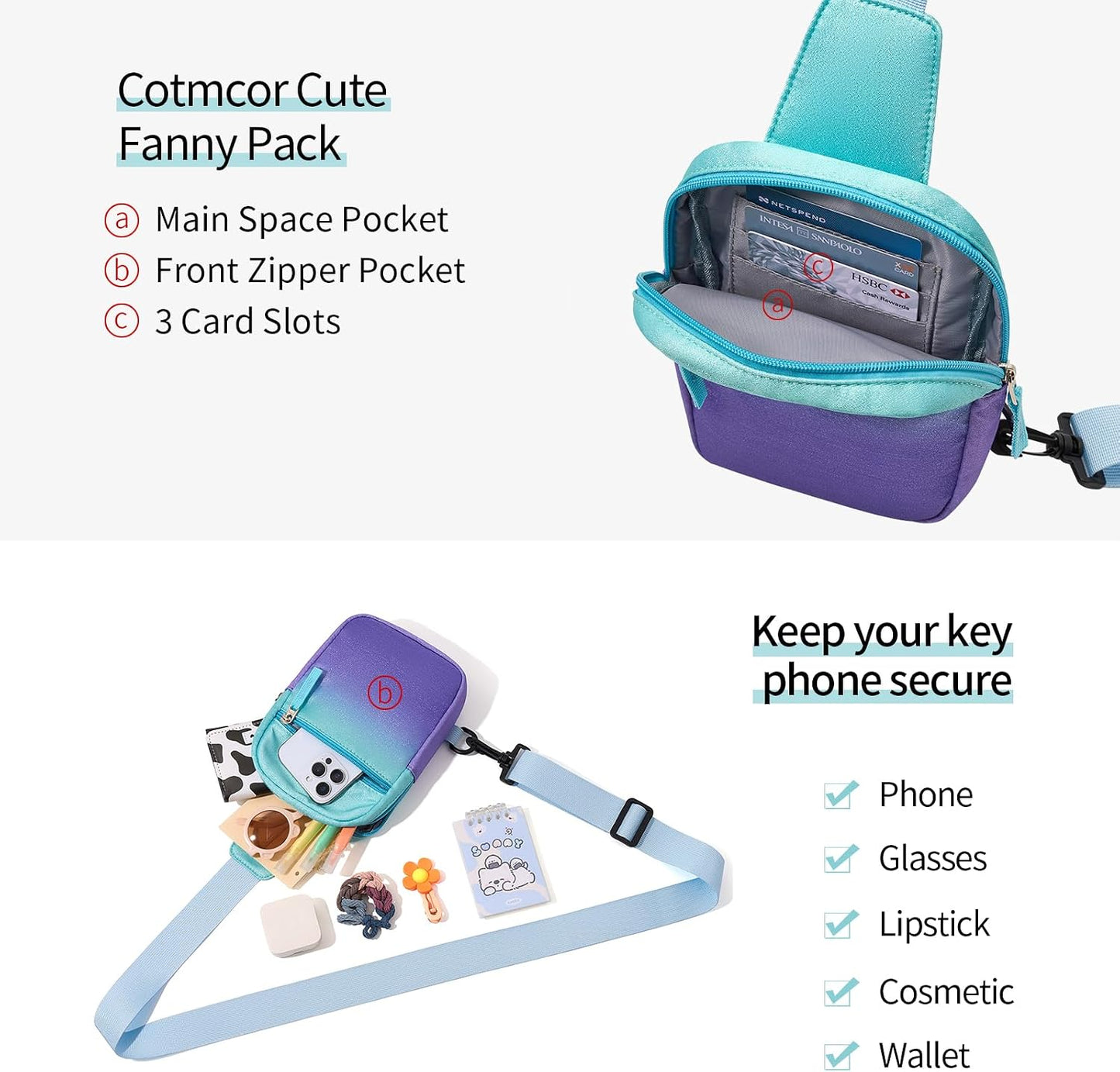HOTBirthday Back to School Gifts for Teen Girls 8-12, Fanny Pack Crossbody Bag | 8 9 10 11 12 Year Old Girl Birthday Gifts, Kids Sling Bag Purse Travel Essential, Preppy Fashion Tween Girl Gift Trendy Stuff