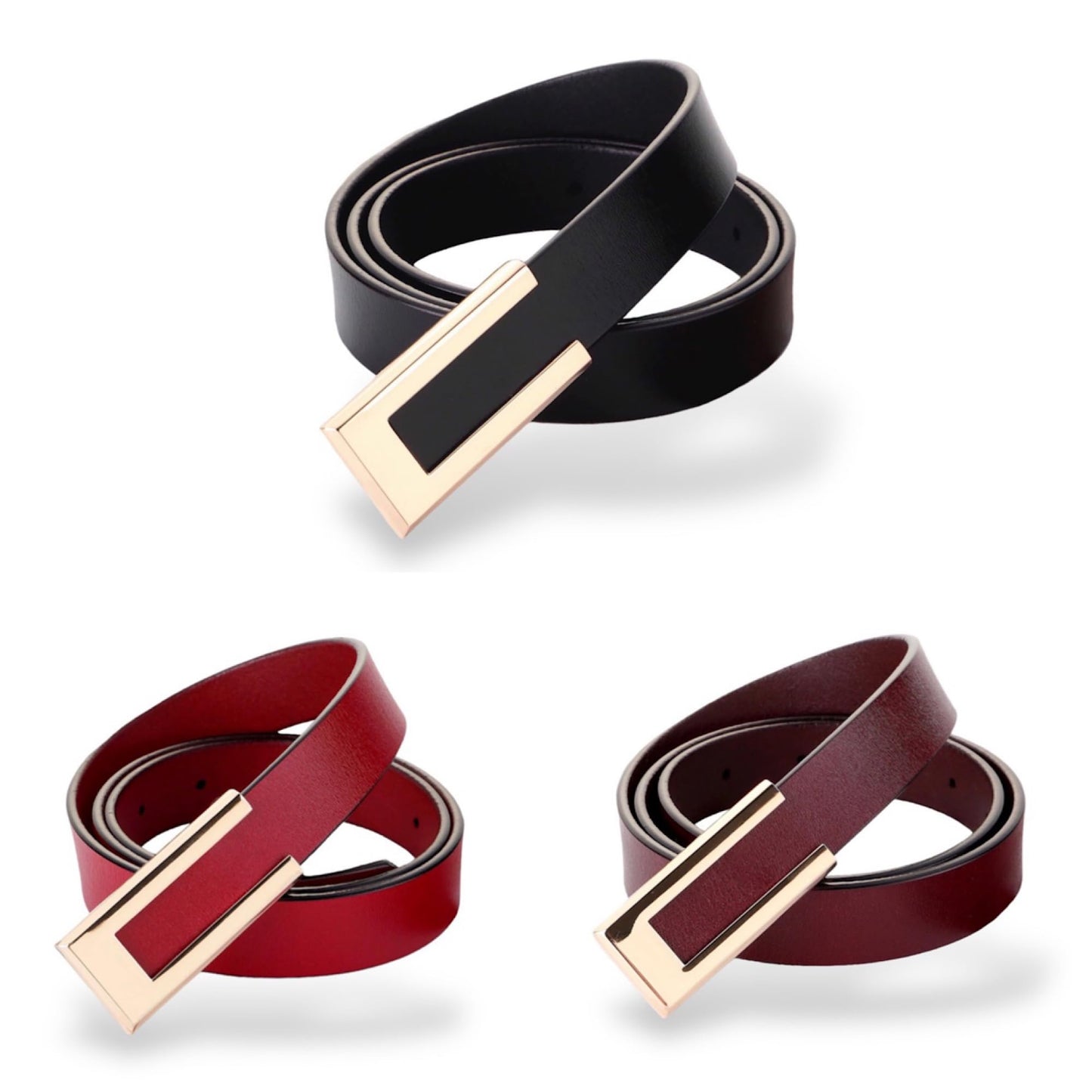 HOTWomen's Belt Genuine Leather Belts Durable Waist Belt Gold Color Buckle Waistband For Pants, Jeans, Width 0.80"