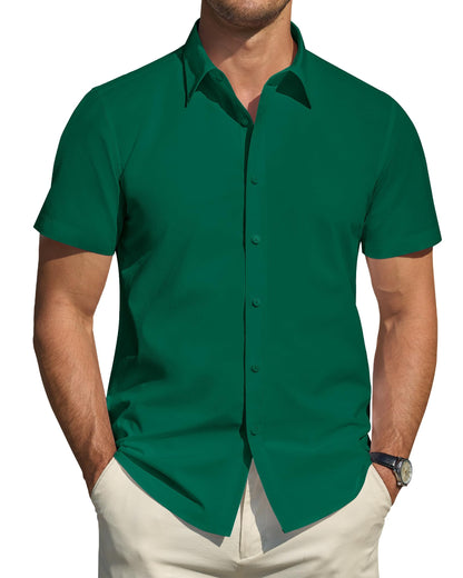 HOTJ.VER Men's Short Sleeve Dress Shirts Stretch Stain Shield Casual Button Down Shirts Solid Formal Shirt