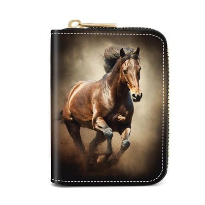HOTCredit Card Holder Wallets for Women, Slim Leather Card Holder Wallet, Credit Card Wallet Organizer, Pocket Business Card Case with Zipper, Elephants and Flowers Under the Moon