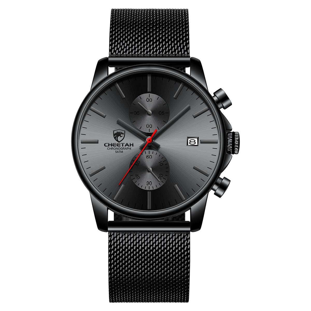 HOTGOLDEN HOUR Mens Watch Fashion Sleek Minimalist Quartz Analog Mesh Stainless Steel Waterproof Chronograph Watches for Men with Auto Date