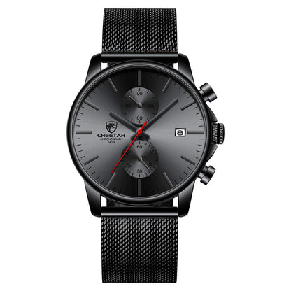 HOTGOLDEN HOUR Mens Watch Fashion Sleek Minimalist Quartz Analog Mesh Stainless Steel Waterproof Chronograph Watches for Men with Auto Date