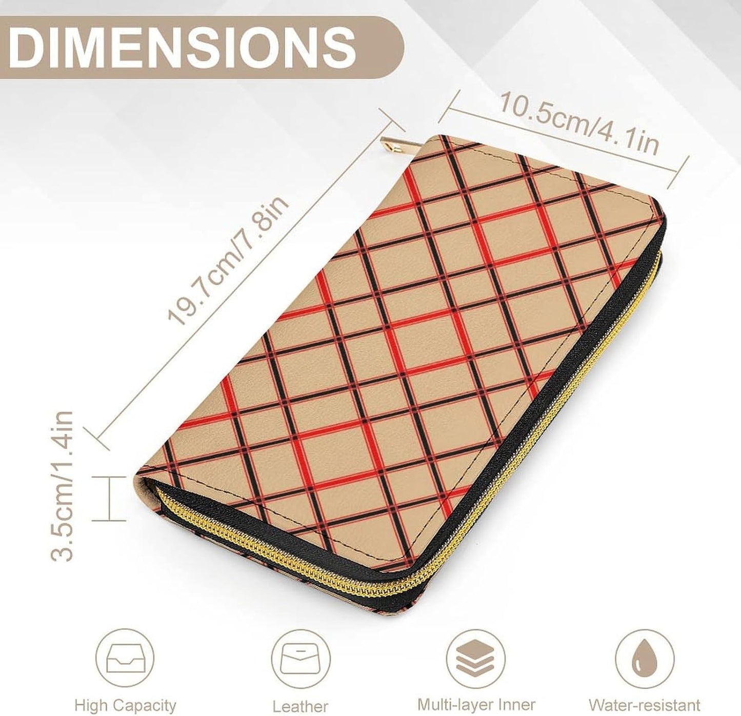 HOTFashion Decor Wallet, Long PU Zipper Wallet, Travel Purse Fashion Design, Huge Storage Capacity Wallet Compatible with Black Red Beige And White Plaid Tartan Flannel