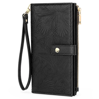 HOTFALAN MULE Wallets for Women RFID Blocking Vegan Leather wristlet wallet | Trifold Clutch Large Capacity Credit Card Holder Travel Purse Wristlet Wallets Ladies Purse with 2 ID Windows
