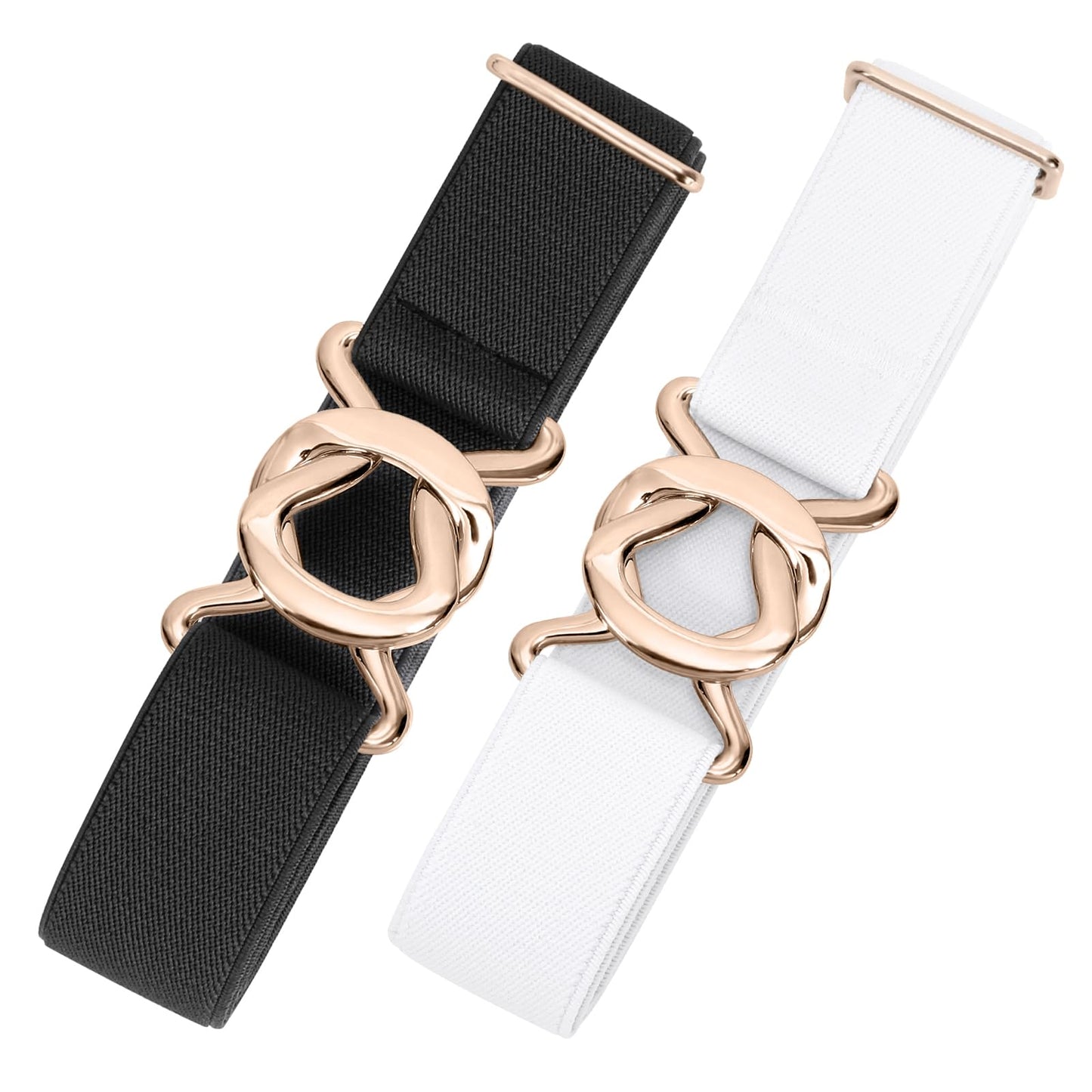 HOTJASGOOD Women No Show Stretch Belt 2 Pack Adjustable Elastic Web Belt with Flat Buckle for Jeans Pants Casual Belts
