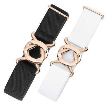 HOTJASGOOD Women No Show Stretch Belt 2 Pack Adjustable Elastic Web Belt with Flat Buckle for Jeans Pants Casual Belts