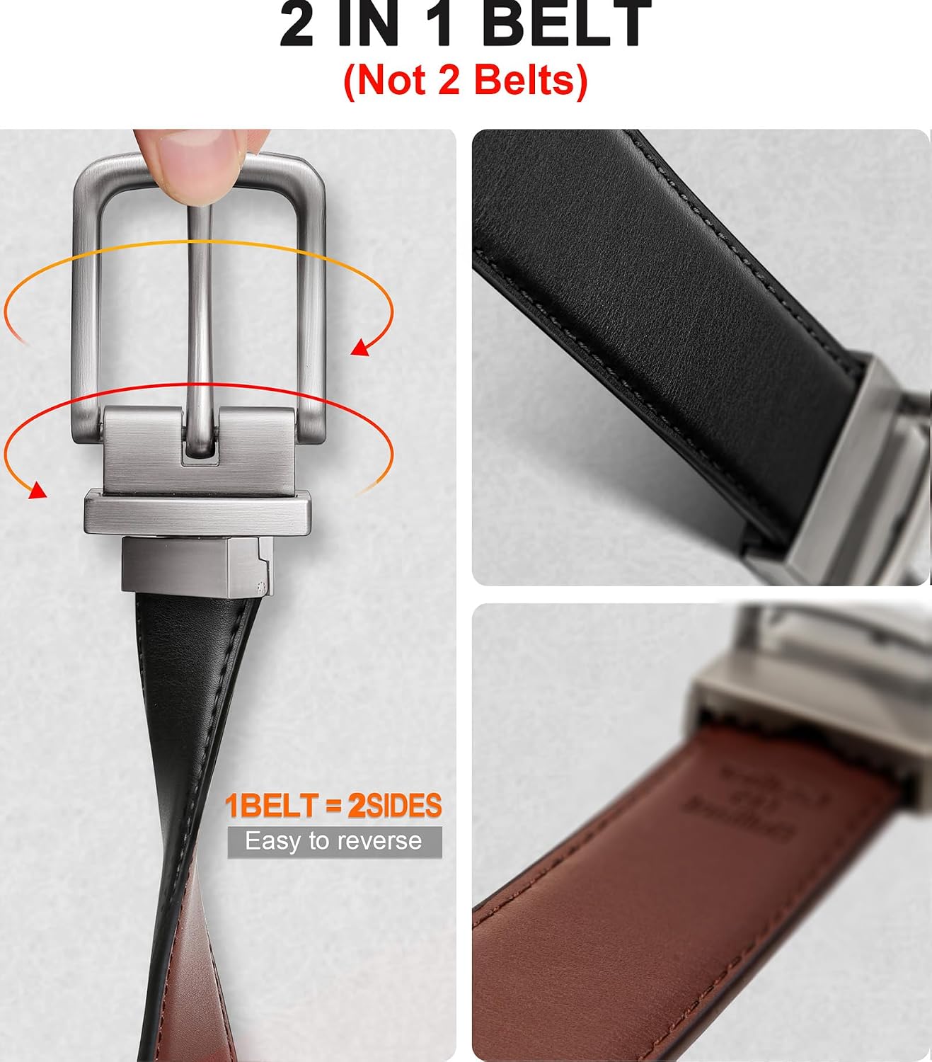 HOTBULLIANT Men's Belt,Reversible Belt Adjustable For Gift Men 1.25”-Cut For Fit-2 Sides in 1 Belt(Not 2)