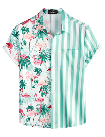 HOTVATPAVE Mens Hawaiian Flamingo Shirt Casual Tropical Summer Beach Shirts | Animal Print, Button Down Short Sleeve, Stylish, Untucked, Vacation, Floral, Cruise, Date, Party, Rave, Concert, Pocket