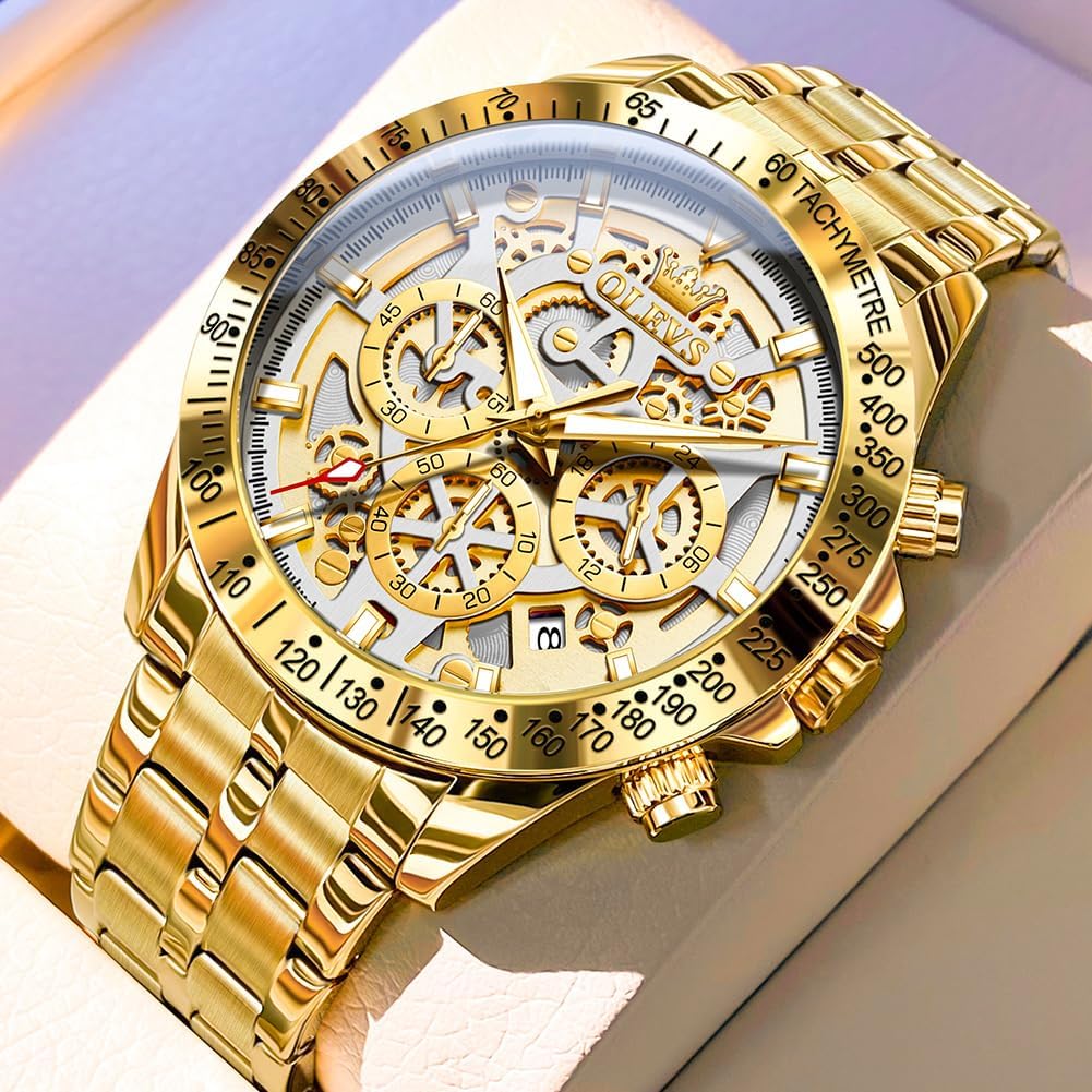 HOTOLEVS Watch for Men Skeleton Business Dress Stainless Steel Waterproof Luminous Mens Wrist Watch