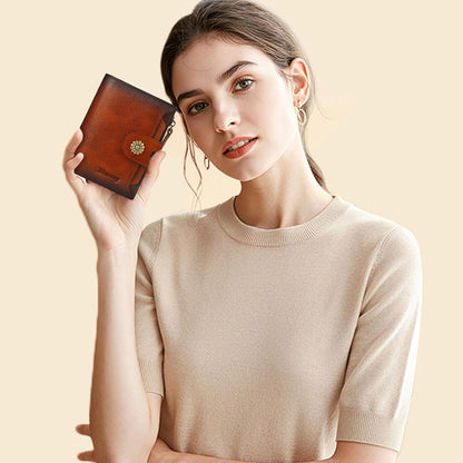 HOTWallet Women,RFID Blocking Leather Womens Wallet Bifold Compact Card Holder Small Wallet for Women with Removable ID Window Brown