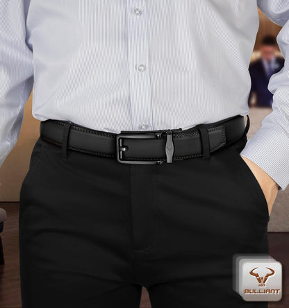 HOTBULLIANT Men Ratchet Belt 2 Pack, Click Sliding Leather Belt Adjustable for Gift Men Dress Casual Jeans 1 3/8,Cut for Fit